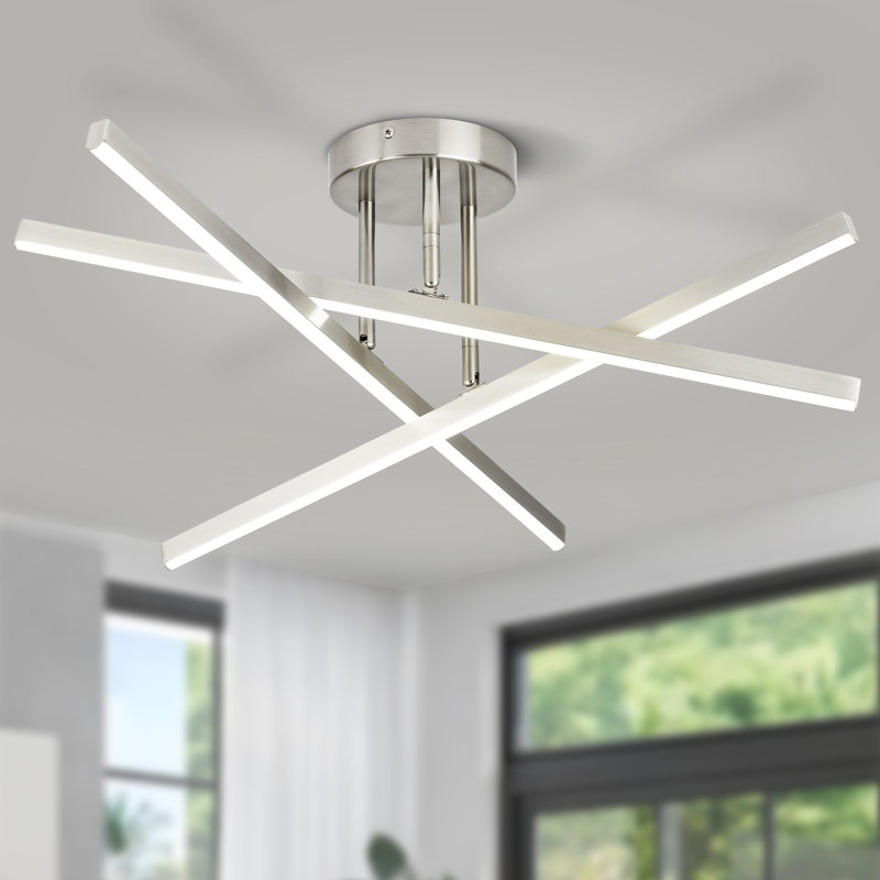 3-Light 23.6" Geometric LED Semi Flush Mount Ceiling Light, Brushed Nickel