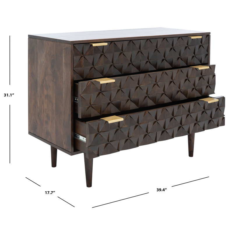 Solid Wood 39.4'' W 3 - Drawer Dresser