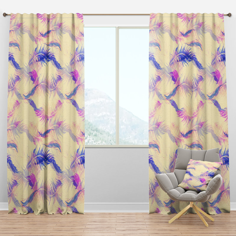 Panneau de rideau simple semi-diaphane avec passe-tringle Southwestern Empints of Flying Bird Feathers, l 52 po x L 84 po