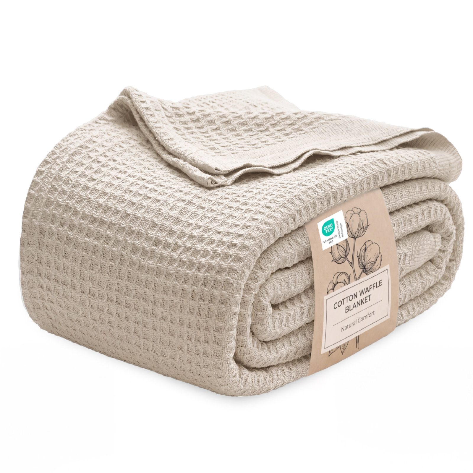 Bedsure Cotton Waffle Weave Throw Blanket, Beige, King