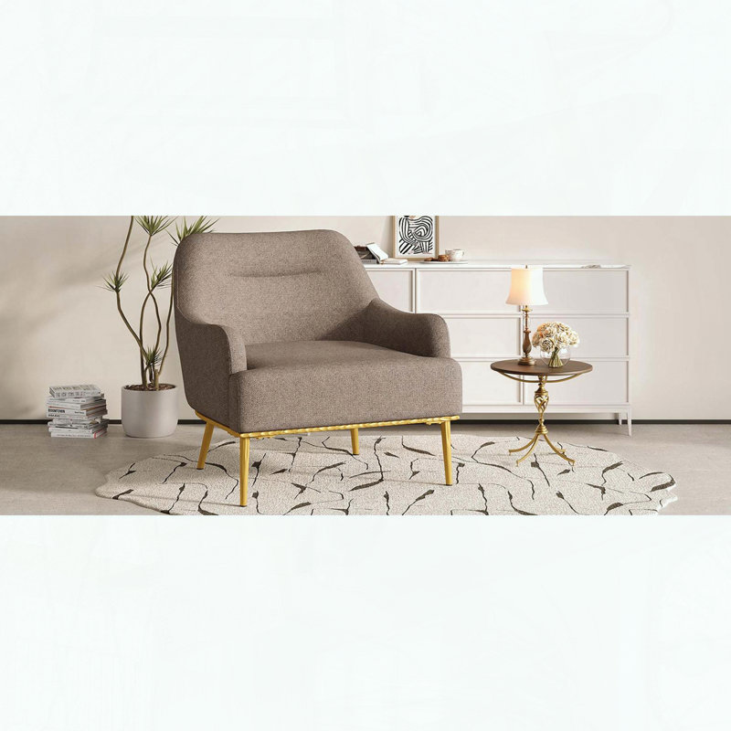 Chaise d'appoint en chenille - dossier incurvé et pieds dorés - brun, Brun