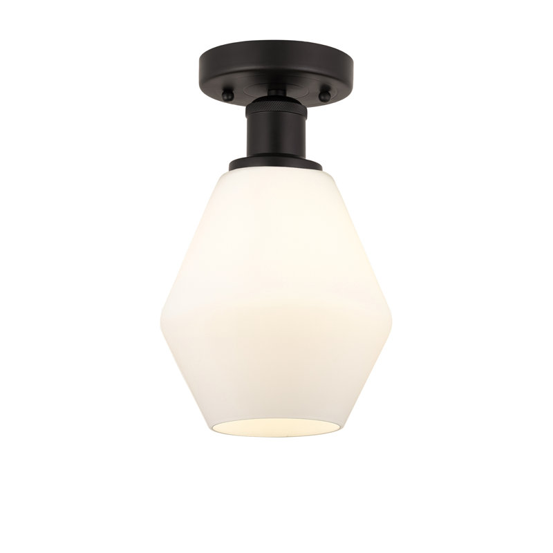 Plafonnier semi-encastré en verre Amylea, Boîtier blanc mat, Bronze frotté à l'huile, H 10,25 po x l 6 po x P 6 po