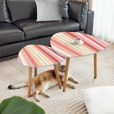 Triangle Nesting Coffee Table Set of 2 Stripe pink End Table Modern Minimalist Side Table Set for Living Room Bedroom