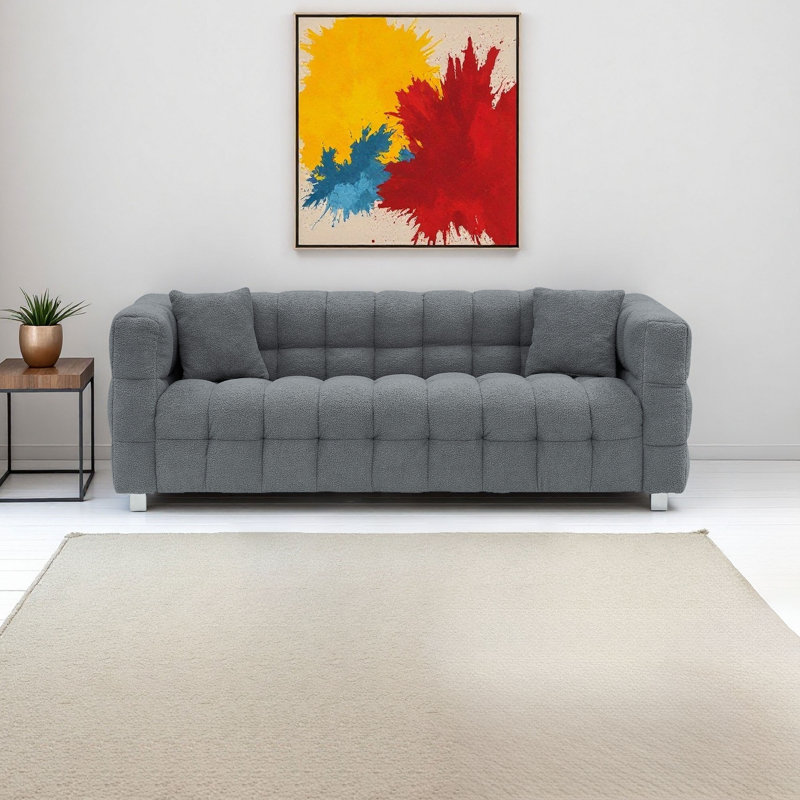 80" Teddy Three-Seater Upholstered Sofa, Grey
