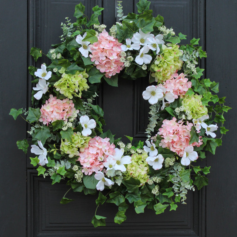 Couronne d'hortensia en bois d'hortensia, H 30 po x l 30 po x P 5 po
