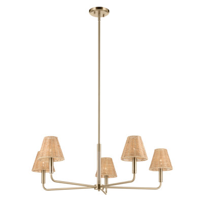 38" 5-Light Chandelier with Handwoven Rattan Shade