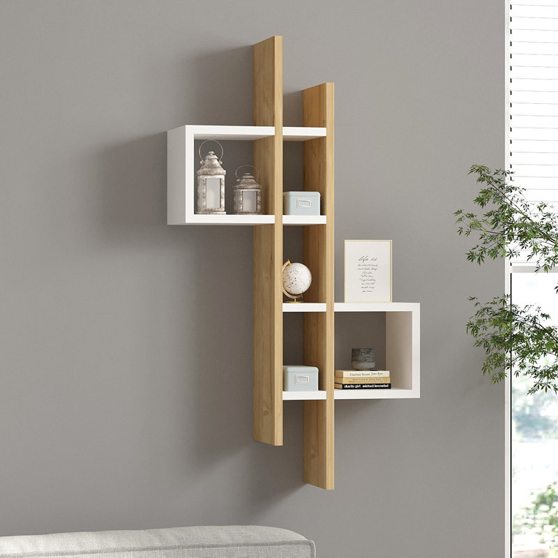 Tablette murale moderne en chêne saphir et blanc, 21,2 po x 42,5 po x 7,7 po | 100% panneau de particules enduit de mélamine, épaisseur: 0,7 pouce | Nombreuses tablettes à fixation murale, parfaites pour la maison ou le bureau
