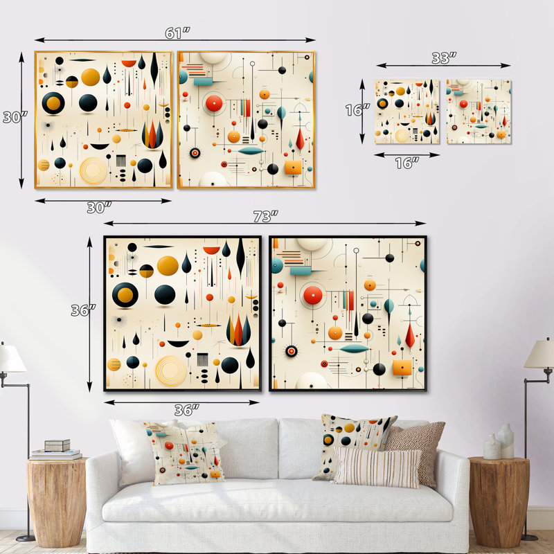 Mcm Graphic Artistry - Ensemble de 2 collages carrés à formes abstraites, H 16 po x l 33 po, Toile tendue