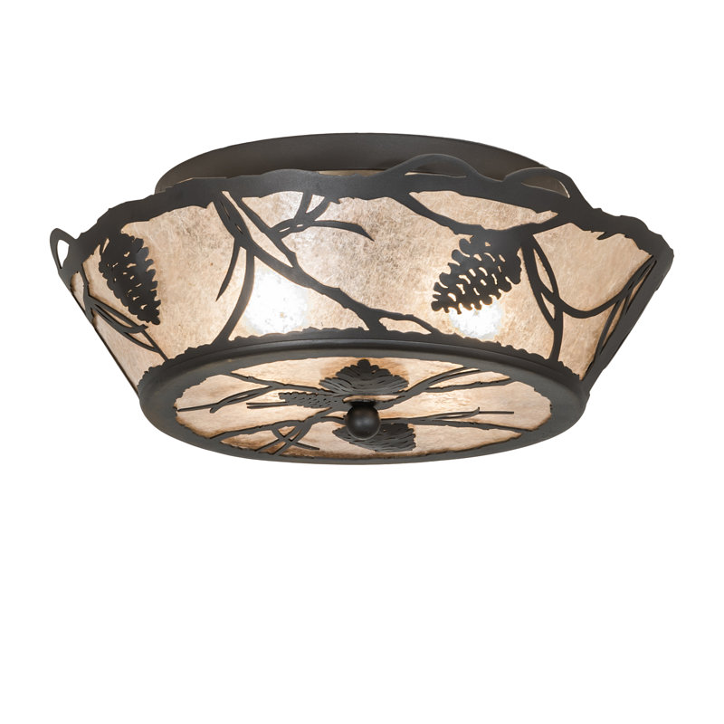 16" Wide Whispering Pines Flushmount, 1, Wrought Iron, 6.5" H x 16.5" W x 16.5" D