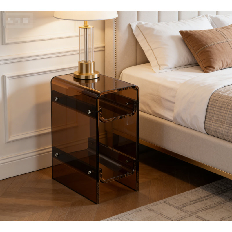 8.7'' Narrow Acrylic End Table,Modern Two-layer Shelf Side Table,Suitable for Living Room, Bedroom and Study. Three Colors are Available.