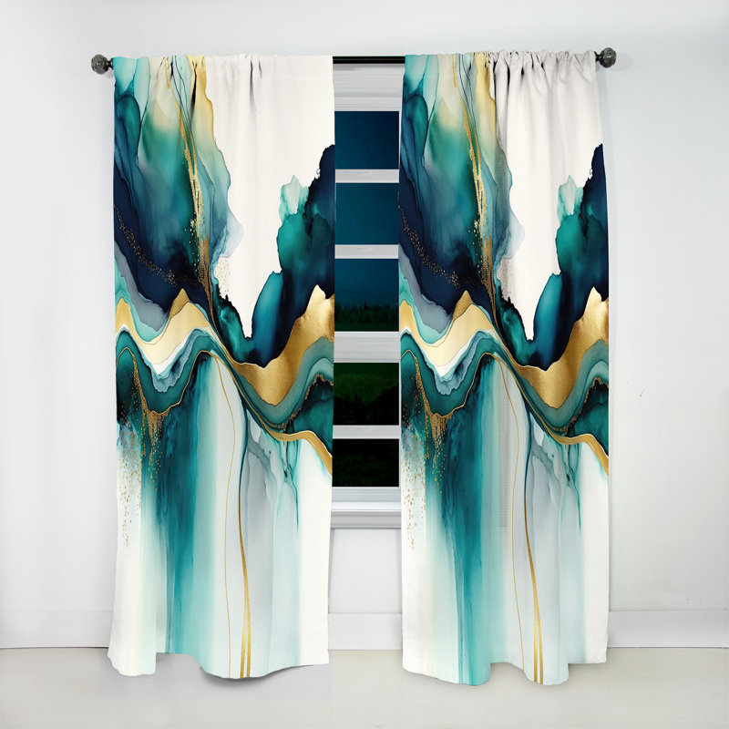 Sarcelle et or abstrait I - rideau en velours moderne - obscurcissant - 1 panneau, L 52 po x L 95 po