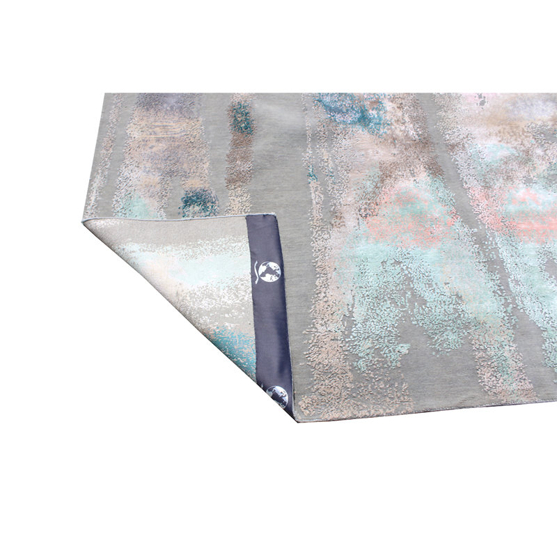 Tapis gris / brun / bleu noué à la main de haute qualité, Rectangle 9 pi x 12 pi