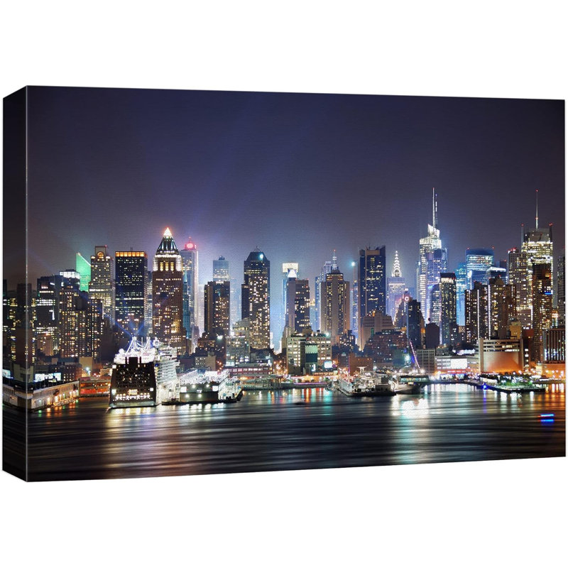 «Architecture Building New York City Skyline Hudson River», impression sur toile, 24" H x 36" W