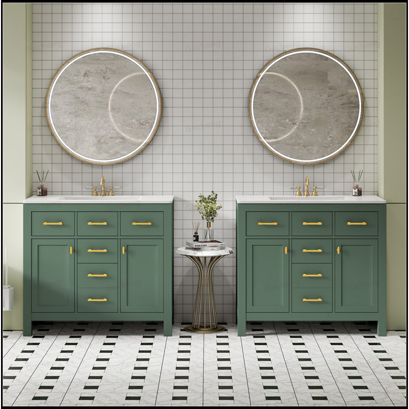 Ensemble de meuble-lavabo 72 "avec double lavabo en céramique, Vert