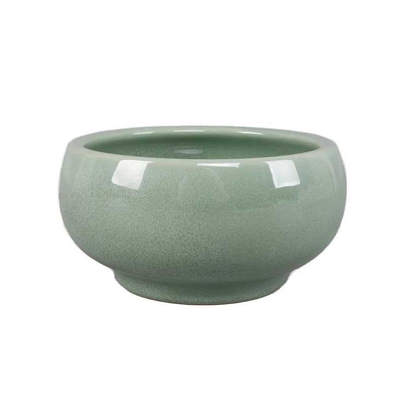 Green Reactive Glaze Ceramic Planter with Drainage for Tabletops