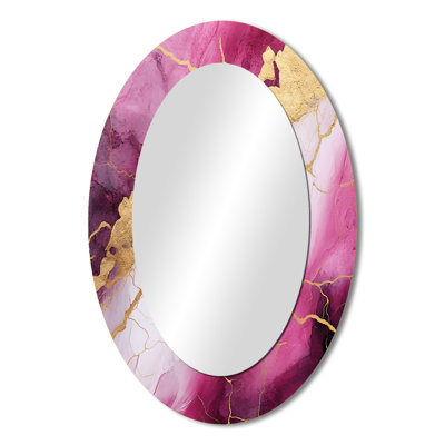 Pink And Gold Marble Essence II - Modern Oval Wall Mirror