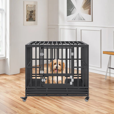 42 Inch Heavy Duty Dog Crate, Indestructible Dog Crate, 3-Door Heavy Duty Dog Kennel For Medium To Large Dogs With Lockable Wheels And Removable Tray, High Anxiety Dog Crate For Indoor And Outdoor