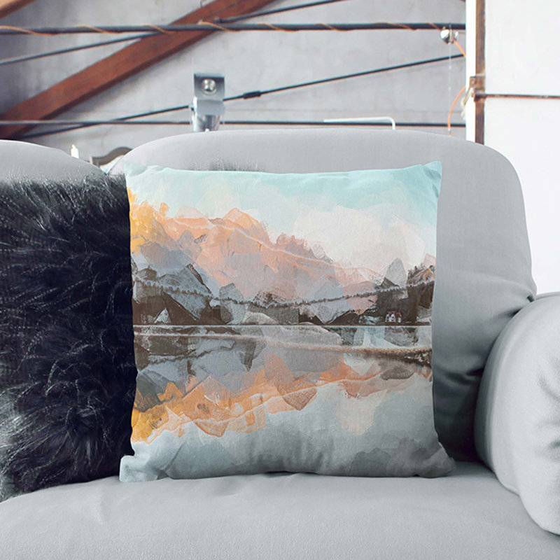 Mountain Reflection in Italy Cushion with Filling, 40cm H x 40cm W x 15cm D, Stone