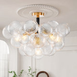 Semi - Flush Ceiling Light Fixtures, Clear Ribbed Texture Glass Balls Shade - 24" X 18"