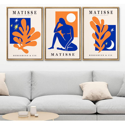 Classical Artwork Orange/Blue Colour Matisse Abstract Artwork Framed on Canvas Art 3 Pieces Print Wall Pictures
