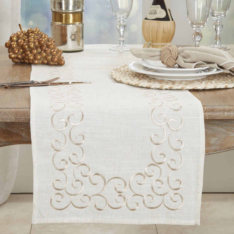 Adelline Embroidered Motif Table Runner, 16" x 72"