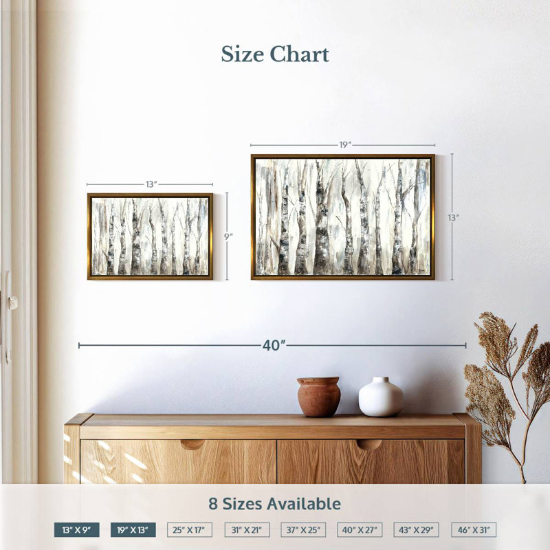 Winter Aspen Trunks - neutre, Cadre flottant doré, 19 po x 13 po