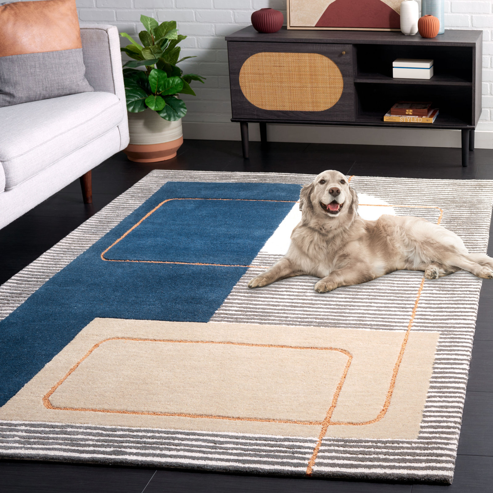 Lacy Hand-Tufted Geometric Wool Rug, Rectangle 9' x 12'