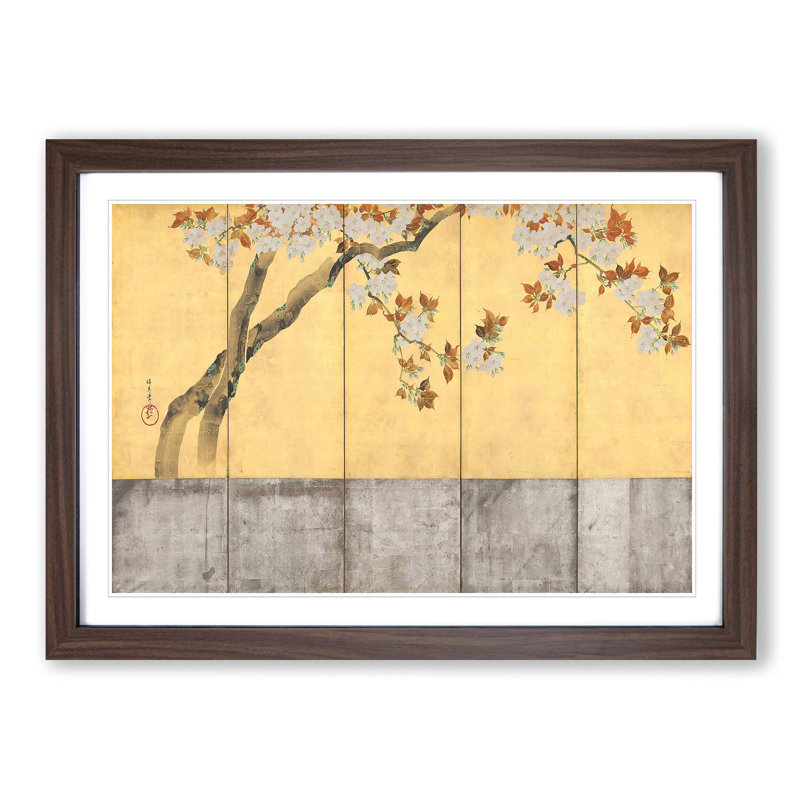 Blossoming Cherry Trees Vol.2 by Sakai Hoitsu - Picture Frame Art Print, Walnut Framed, 27cm H x 36cm W x 2cm D