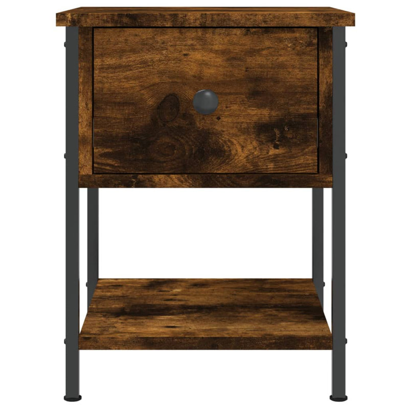 Lympsham 34cm W Iron Bedside Table, Smoked Oak