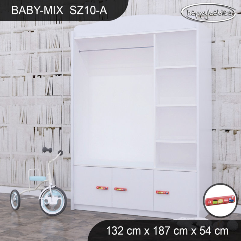 Baby 3 Door Wardrobe, Red/White