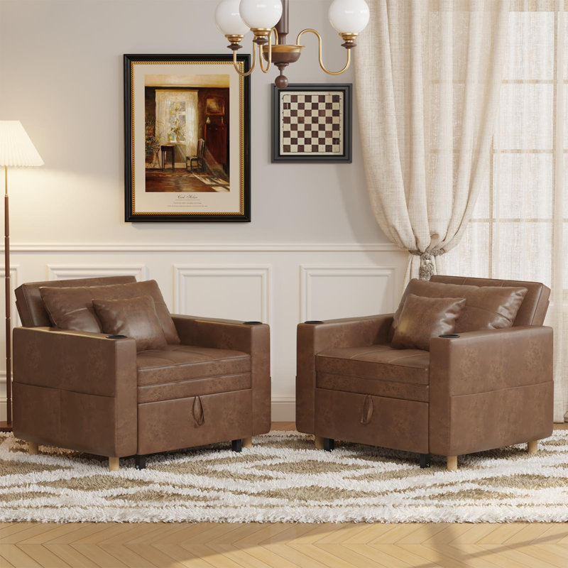 Emma-Leigh 1 Seater Fabric Accent Chairs Bed, Brown Faux Leather