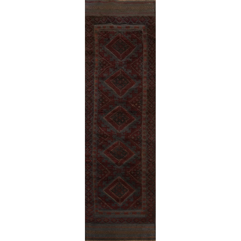 Geometric Wool Traditional Afghan Runner Rug 2x8