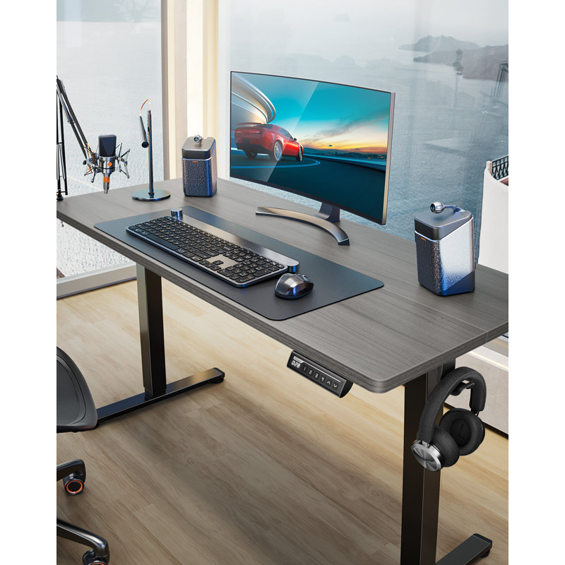 Bureau debout 40 po x 24 po à base réglable en métal, Gris / Noir