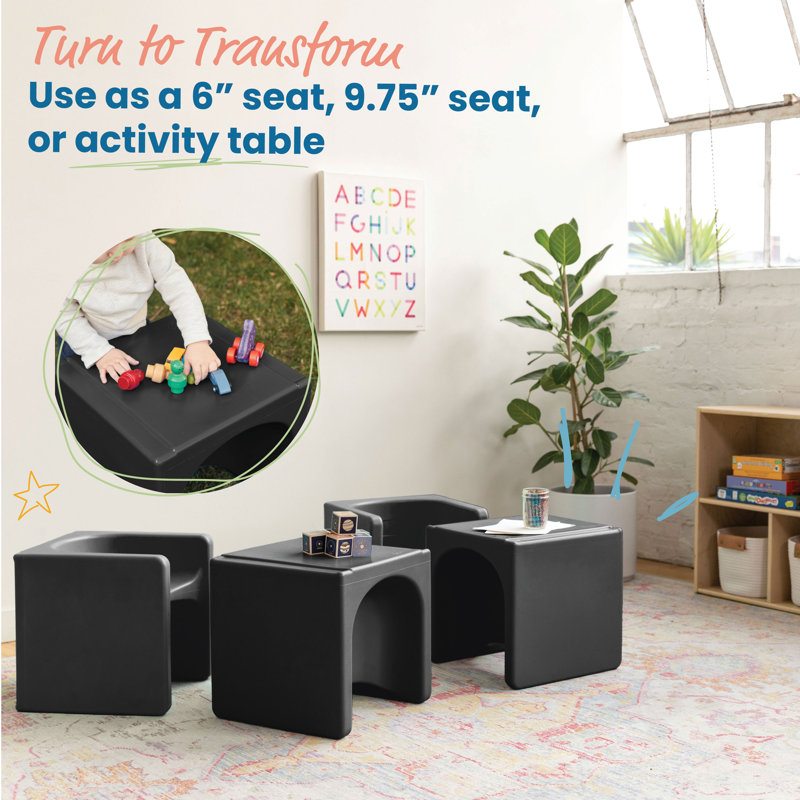 ECR4Kids Tri-Me 3-In-1 Cube Chair, Kids Furniture, Black, 1