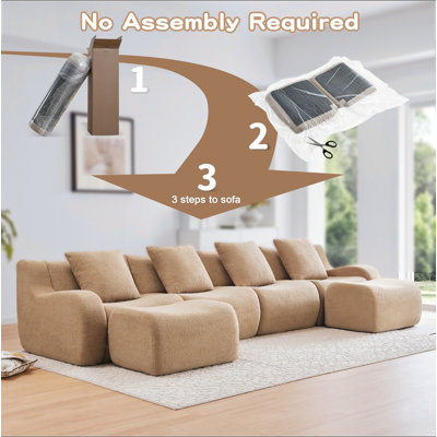 U-shaped  Boneless Sofa  32D High Density Sponge Bottom Anti-Slip Design With Chaise Free Combination Full-compression Vacuum Packaging Deep Seat Design For Bedroom,Study,And Home Theater