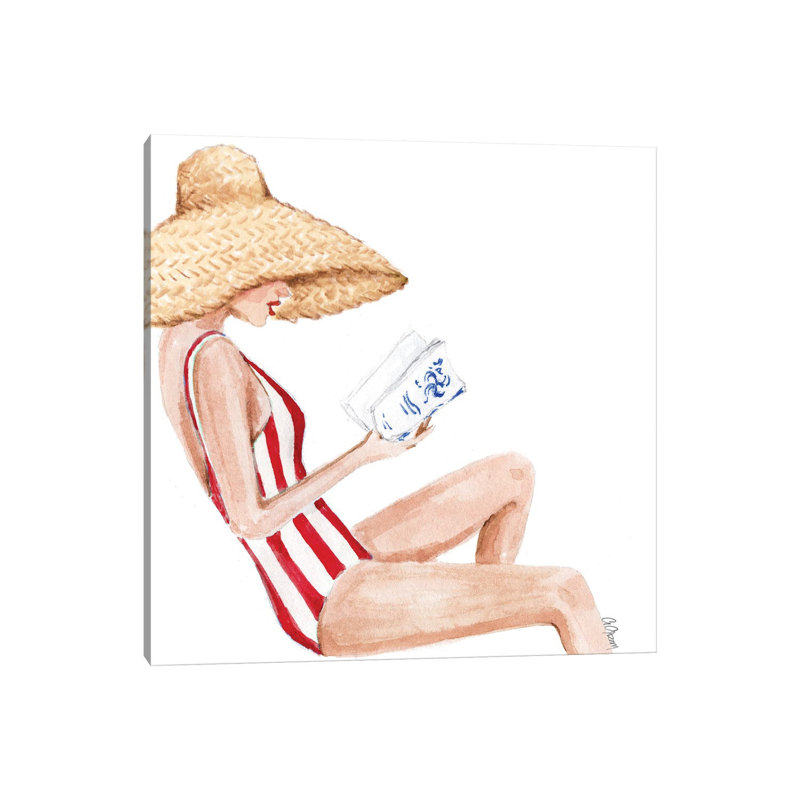 Book And Straw Hat by Style Of Brush - No Frame Gallery-Wrapped Canvas Giclée on Canvas, 45.72cm H x 45.72cm W