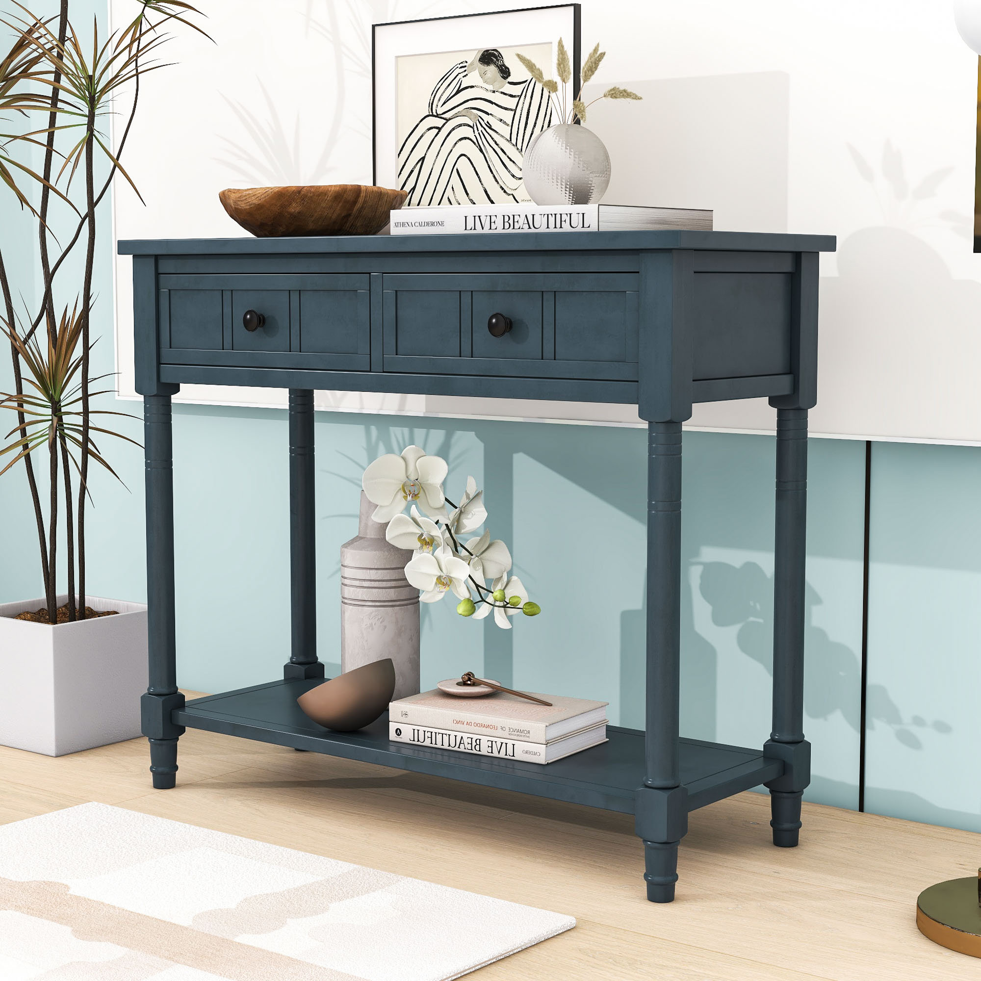 Alcott Hill® Deraway Vintage Wood Console Table with Storage Drawers ...