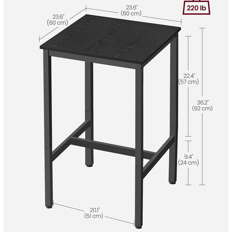 Mciver Metal Base Dining Table, Ebony Black/Black, 37" H x 24" L x 24" W