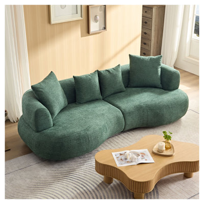 Canapé d'angle incurvé de style moderne du milieu du siècle, canapé quatre places en tissu bouclé vert, 260 cm (102,36 pouces) - Meuble de salon