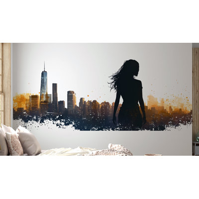 Autocollant mural New York, silhouette de la ville, art mural silhouette féminine, décoration murale urbaine pour chambre, décoration murale moderne 314 g