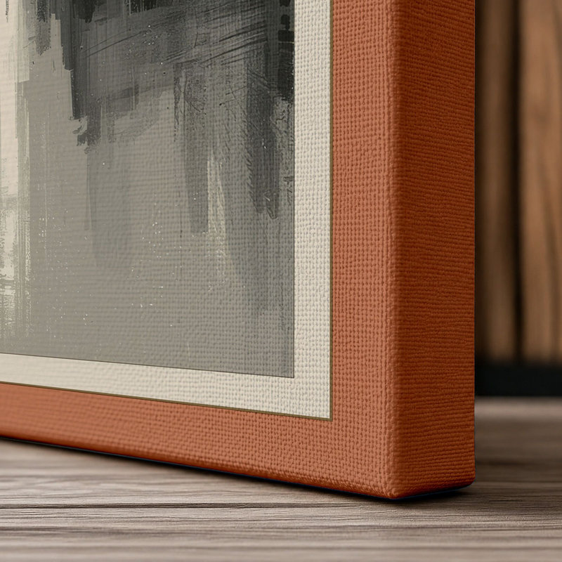 Mountain and Reflection Japandi - Wrapped Canvas, 30x20 - 76.2 x 50.8 cm, Terracotta Border