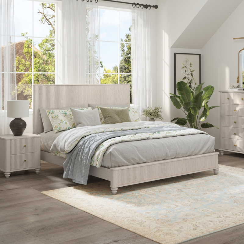 Lit plateforme avec tête de lit haute Dakota, Beige, Très grand