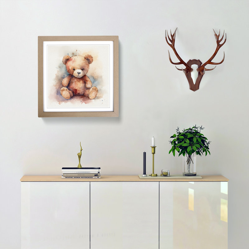 Teddy Bear Watercolour No.1 - Framed Print, Oak