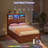 Farmhouse Twin Bed Frame with Hydraulic Lift Storage, LED Lights & Charging Station, Brown-1924652672-1925583386