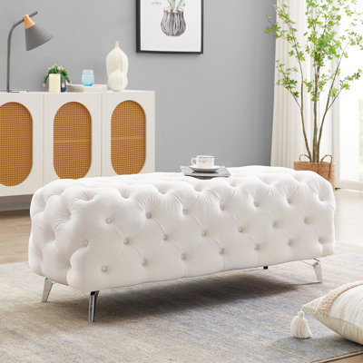Velvet Accent Button-Tufted Ottoman Bench With Metal Legs . by Rosdorf Park