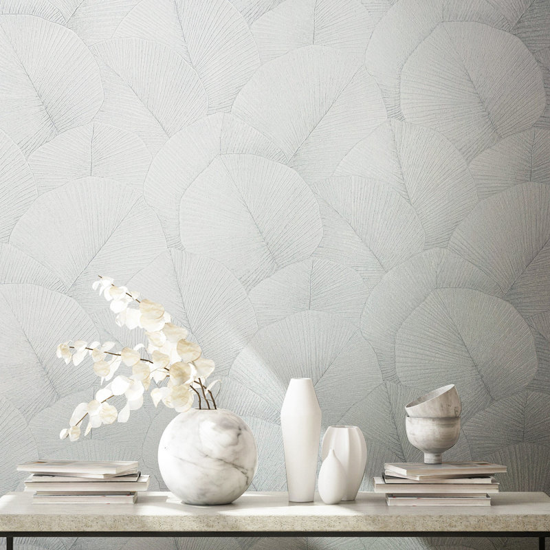 Kumano 3D Embossed Palm Leaf Wallpaper Roll, White