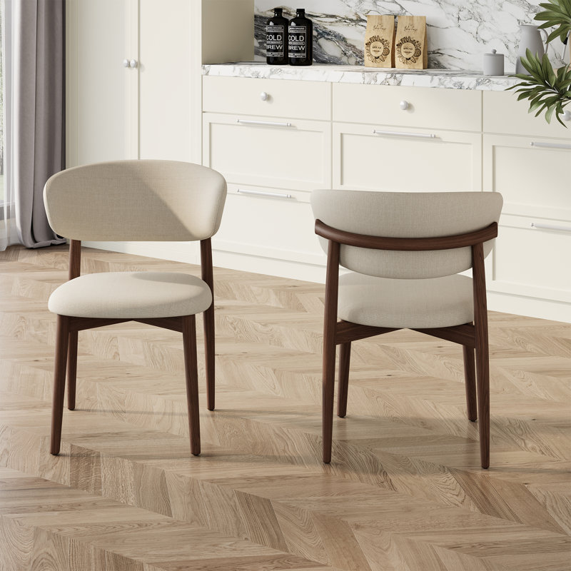 Sachelle Solid Wood and Upholstered White Side Chair Dining Chair, No assembly required (Set of 4), 4, Dark Brown Wood