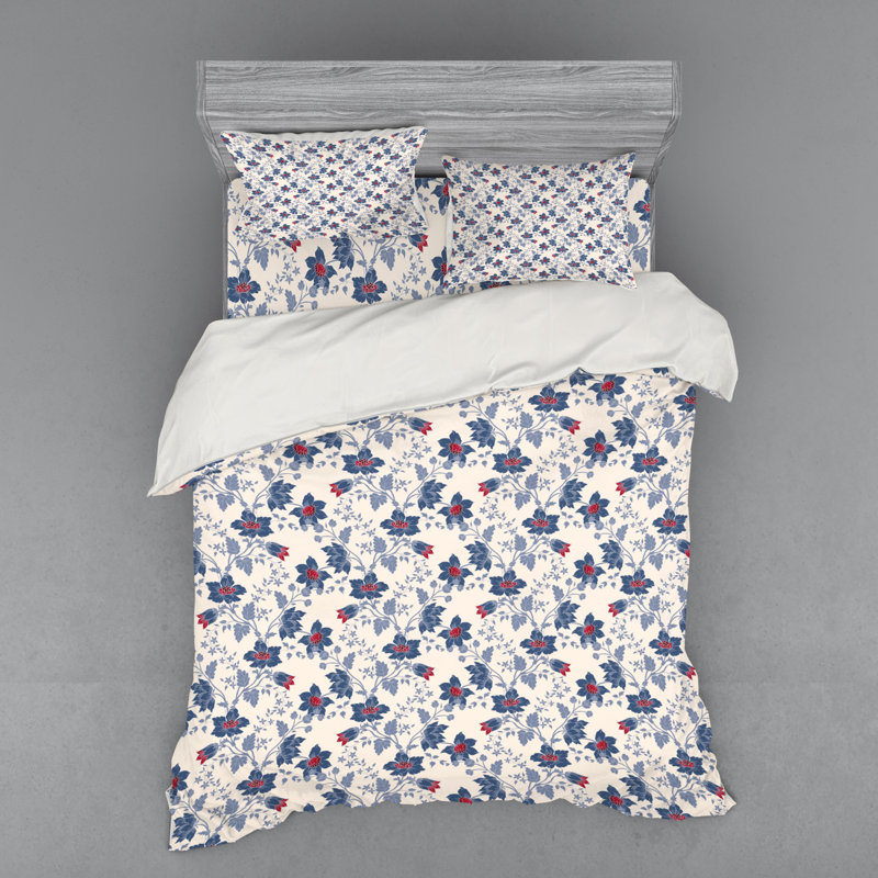 Farmhouse / Country Floral Duvet Cover, Queen Duvet Cover + 3 Additional Pieces