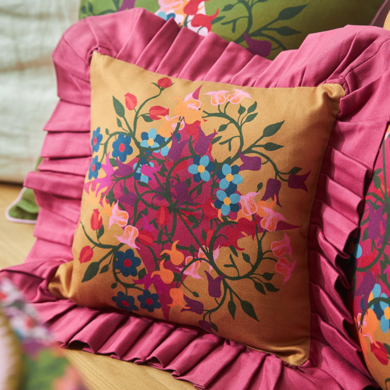 Ruffled Pillow Cover Blumen, Orange