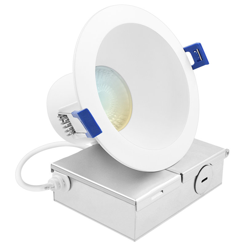 Plafonnier encastré DEL Luxrite 4 pouces avec boîte en J, sélectionnable 12W 5CCT, 2700K-5000K, 1160LM, intensité variable, sans lumière, homologué ETL